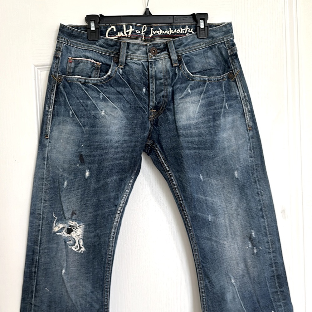 Cult of Individuality Men's Distressed Blue Jeans